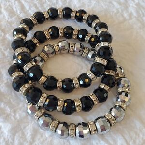 Stack of Three Beaded Sparkly Bracelets